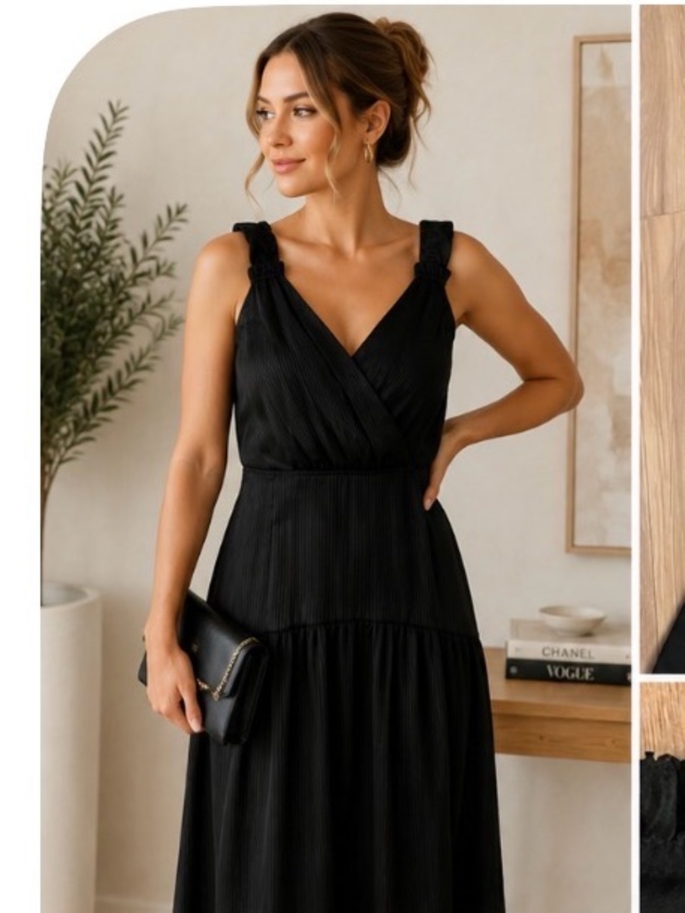 RACHEL Rachel Roy Black Ruched Midi Sundress